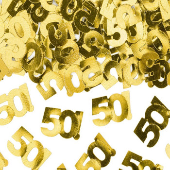 Coriandoli di compleanno 50 anni in oro – decorazione della tavola elegante