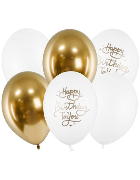 Happy Birthday To You Ballonstrauß in Weiß und Gold - Geburtstagsparty Bouquet - Bellefete.ch