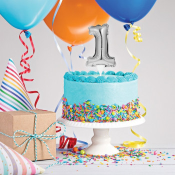 Ballon Cake Topper Nummer "1" Silber - Geburtstagstorte Dekoration - Bellefete.ch