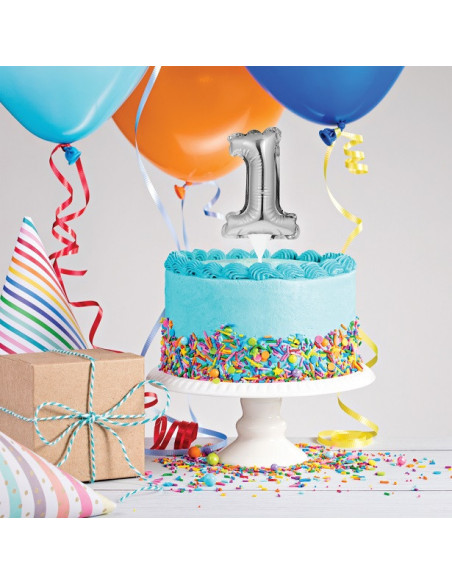 Ballon Cake Topper Nummer "1" Silber - Geburtstagstorte Dekoration - Bellefete.ch