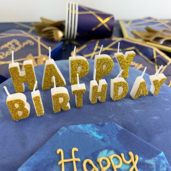 Goldene "Happy Birthday" Kerzen - Geburtstagstorte Dekoration - Bellefete.ch 2