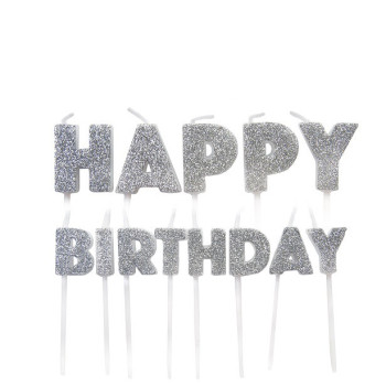 Geburtstagskerzen "Happy Birthday" Silber - Kuchendekoration - Bellefete.ch