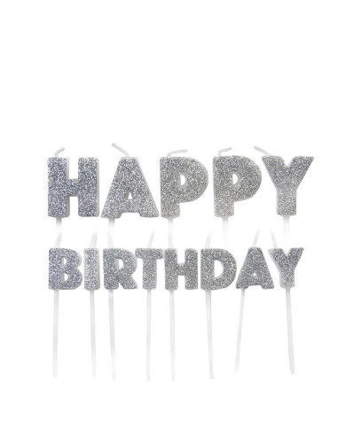 Candele di compleanno "Buon compleanno" Argento - Decorazione torta - Bellefete.ch