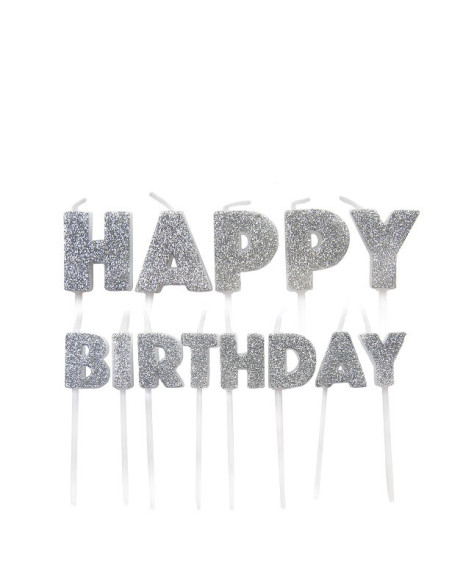 Candele di compleanno "Buon compleanno" Argento - Decorazione torta - Bellefete.ch