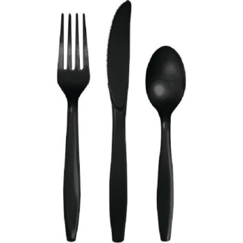 Posate in plastica Nero - Bellefete.ch - Svizzera - Stoviglie usa e getta - Posate 8 persone