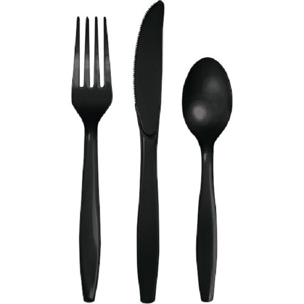Posate nere, forchette nere, coltelli neri, cucchiai neri