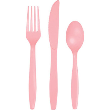 Couverts en plastique Rose Clair - Bellefete.ch - Suisse - Déco de table - Vaisselle jetable - Couverts 8 personnes