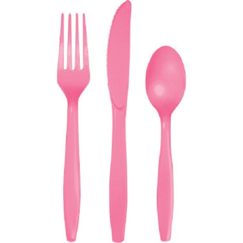 24 Couverts en plastique Rose Vif - Déco de table pour fête - Vaisselle jetable - Bellefete.ch - Suisse