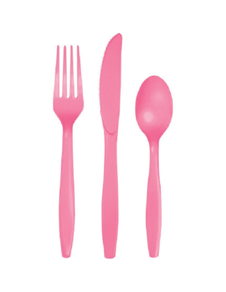 24 Posate in plastica Rosa Vif - Decorazione della tavola per feste - Stoviglie usa e getta - Bellefete.ch - Svizzera