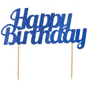 Happy Birthday Cake Topper, Bleu Gâteau Décoration d'anniversaire