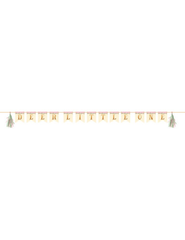 Ghirlanda di bandierine con cervo piccolo, color rosa cerbiatto con pon-pon, 2.3m | BelleFete.ch