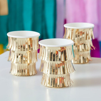 Bicchieri da festa in carta con frange Oro - Decorazione di compleanno - Bellefete.ch