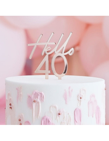 Cake Topper Rose Gold “Hello 40” – decorazione torta di compleanno per adulti | BelleFete.ch
