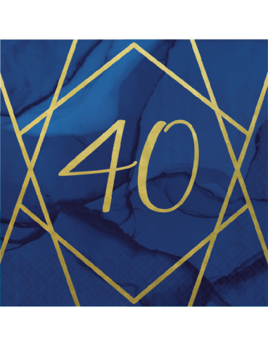 Serviettes de fête 40 Ans Bleu Marine et Or – décoration anniversaire élégante | BelleFete.ch