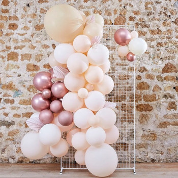 Arco di 70 palloncini da festa Pesca e oro rosa con fogliame - Decorazione di festa - Bellefete.ch