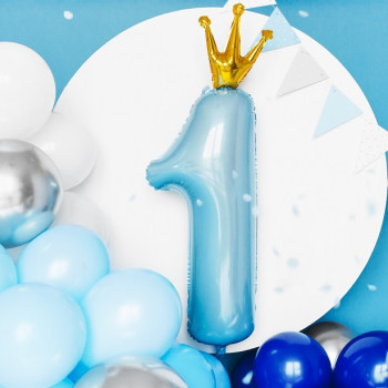 Ballon de fête en aluminium chiffre "1" Bleu et Or - Ballons 1er anniversaire - Suisse 2