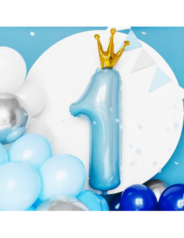 PALLONCINO NUMERO 1 BLU CON CORONA ORO