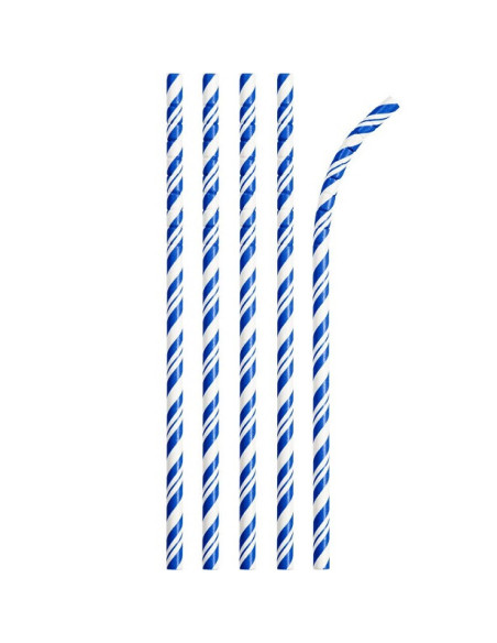 Gestreifte Partystrohhalme Royal Blue mit ECO-FLEX Technologie - Partyartikel - Bellefete.ch