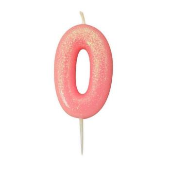 Candela numero “0" rosa chiaro con glitter – decorazione torta di compleanno | BelleFete.ch