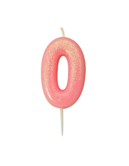 Candela numero “0" rosa chiaro con glitter – decorazione torta di compleanno | BelleFete.ch