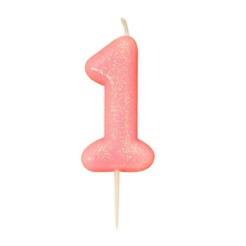 Candela di compleanno Rosa Chiaro con glitter cifra "1" - Candele da festa - Svizzera