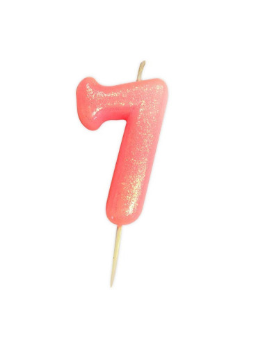 Candela rosa chiaro con numero "7" glitterato