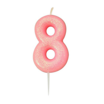 Candela Rosa Chiaro con glitter numero “8” – decorazione torta | BelleFete.ch