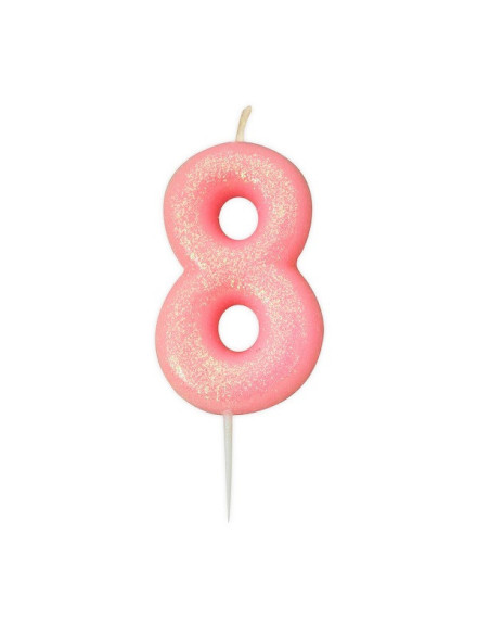 Light Pink Candle with glitter number "8" - cake decoration | BelleFete.ch