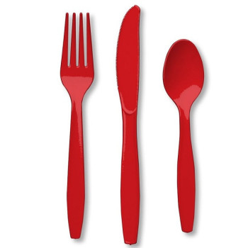 Posate in plastica rossa - Bellefete.ch - Svizzera - Stoviglie usa e getta - Posate 8 persone
