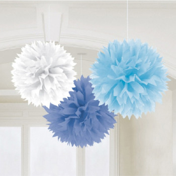 Pompon Blu chiaro, Blu scuro e Bianco - Bellefete.ch - Svizzera - Decorazioni per feste