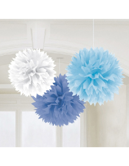 Pompons Bleu clair, Bleu foncé et Blanc - Bellefete.ch - Suisse - Décorations de fête