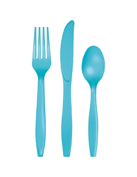 Couverts en plastique Bleu Turquoise - Bellefete.ch - Suisse - Vaisselle jetable - Couverts 8 personnes
