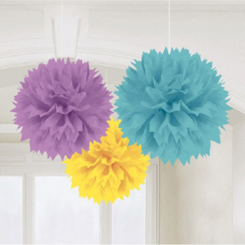 Pompons Jaune, Violet et Bleu - Bellefete.ch - Suisse - Décorations de fête