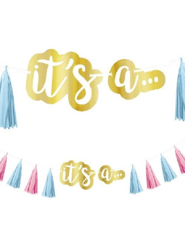 Guirlande de fête Baby Shower Gender Reveal "It's a..." - Déco fête de naissance - Bellefete.ch