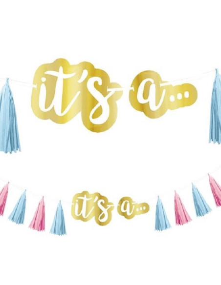 Guirlande de fête Baby Shower Gender Reveal "It's a..." - Déco fête de naissance - Bellefete.ch