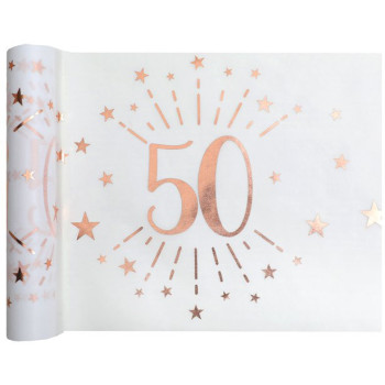 Chemin de table 50 ans Rose Gold et Blanc