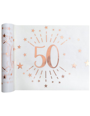 Chemin de table 50 ans Rose Gold et Blanc