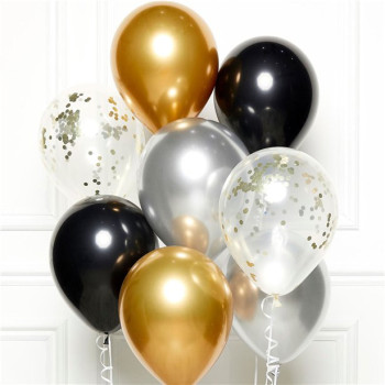 Bouquet di palloncini neri, oro e argento – decorazione di compleanno chic | BelleFete.ch