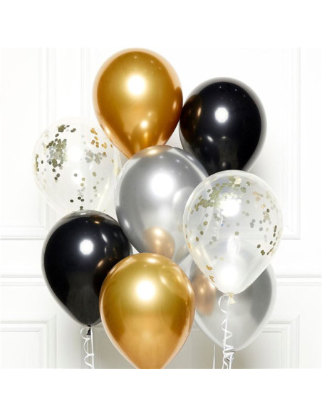 Bouquet di palloncini neri, oro e argento – decorazione di compleanno chic | BelleFete.ch