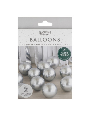 Kit de 40 mini ballons Argent Chromé - Déco fête, mariage et baby shower