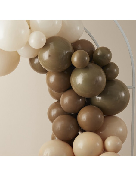 Arco di palloncini color tortora, marrone e avorio - Decorazioni naturali e bohémien
