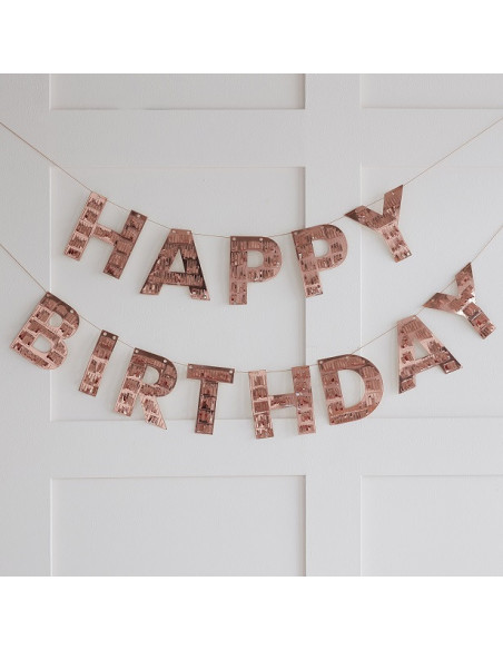 Fransengirlande „Happy Birthday“ Rose Gold – hängende Dekoration für schicke Geburtstage - Boutique Suisse BelleFete.ch