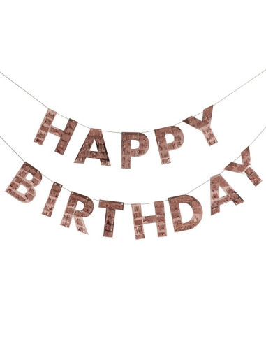 Ghirlanda di frange "Happy Birthday" in oro rosa - Decorazione di compleanno | BelleFete.ch Svizzera