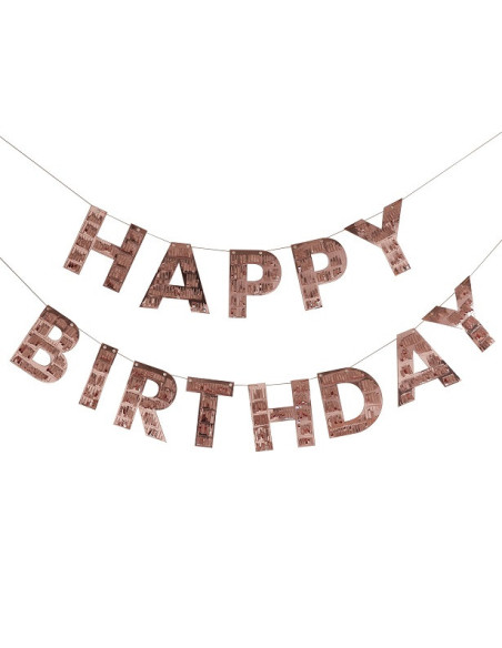 Ghirlanda di frange "Happy Birthday" in oro rosa - Decorazione di compleanno | BelleFete.ch Svizzera