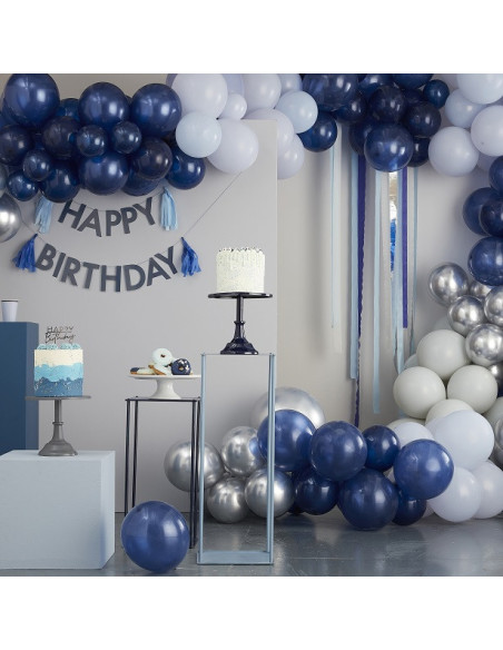 Blauer und cremefarbener Ballonbogen mit Bannern - Partybogen - Bellefete.ch