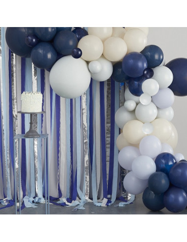 Arche de ballons Bleu et Crème avec banderoles - Arche de fête