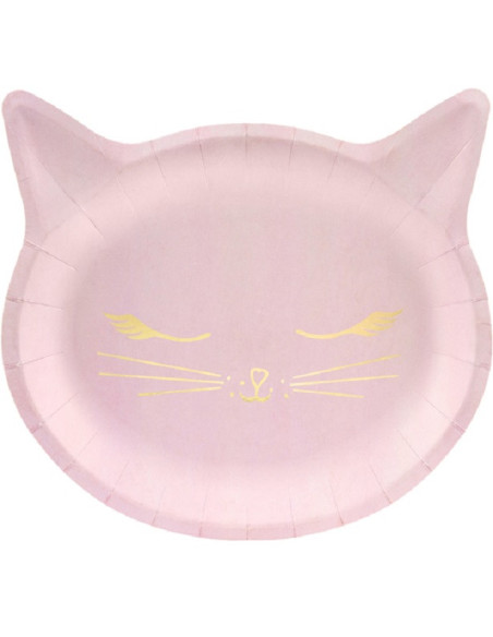 Assiettes de fête en forme de Chat Rose pour anniversaire enfant.