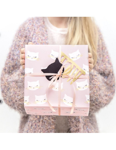 Geschenkpapier Katze rosa - Kinderparty | BelleFete.ch