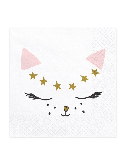 Serviettes de fête Chat Rose pour anniversaire enfant, motifs colorés et thème chat rose