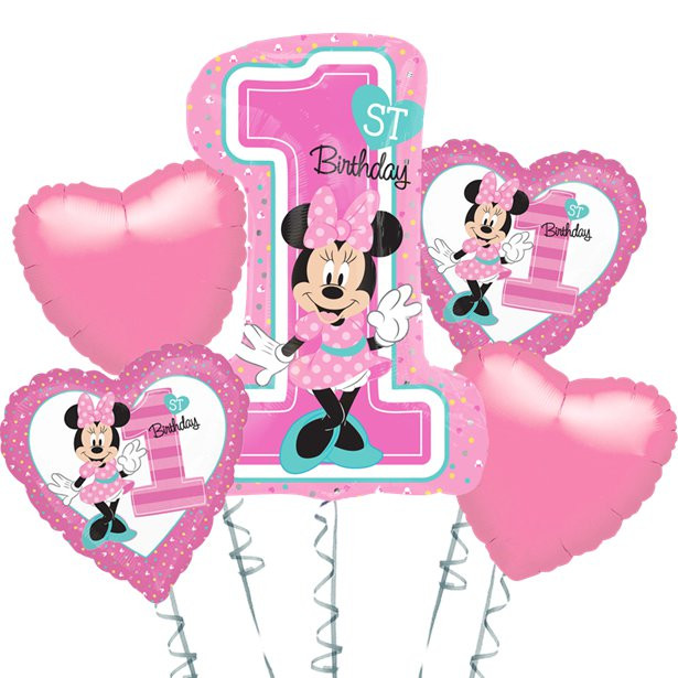 Bouquet de ballons 1er Anniversaire Minnie Mouse